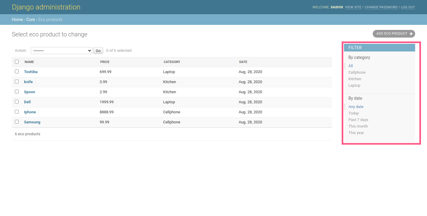 Django Admin: Add list_display, list_filter and search_fields